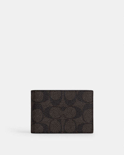 Compact Billfold Wallet In Signature Canvas Signature Canvas-Walnut & Black Signature Canvas-Walnut & Black