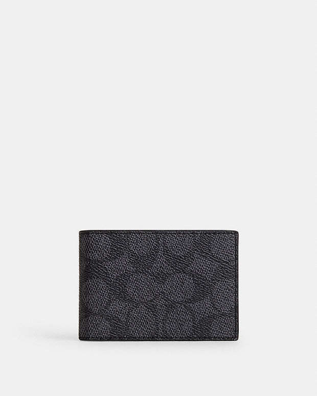 Compact Billfold Wallet In Signature Canvas Signature Canvas-Charcoal-Black Signature Canvas-Charcoal-Black
