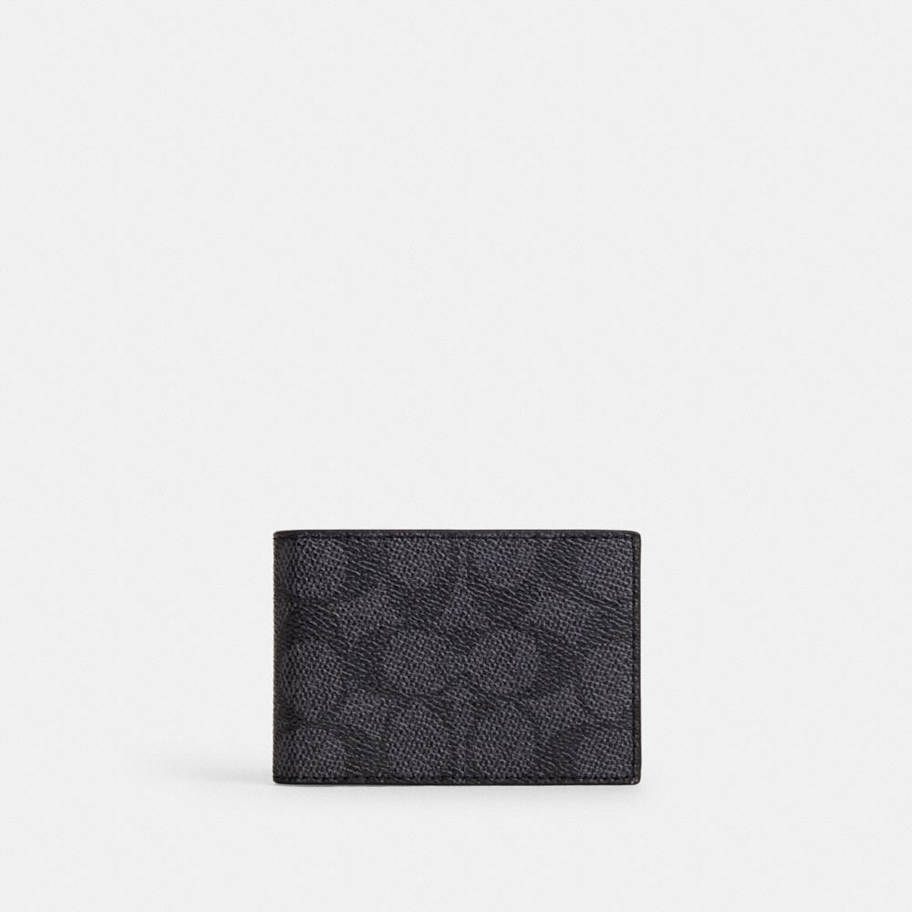 Coach Compact Billfold Wallet In Signature Canvas Charcoal/Black