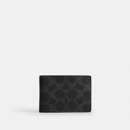 Coach Compact Billfold Wallet In Signature Canvas Black Signature
