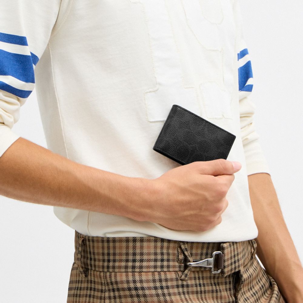 Coach Compact Billfold Wallet In Signature Canvas Black Signature