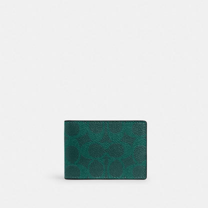 Coach Compact Billfold Wallet In Signature Canvas Sea Green