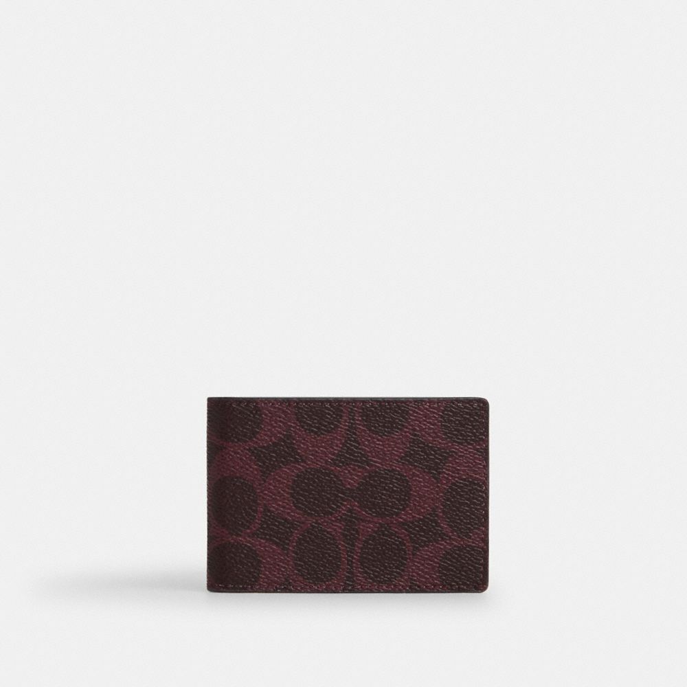 Coach Compact Billfold Wallet In Signature Canvas Black Currant