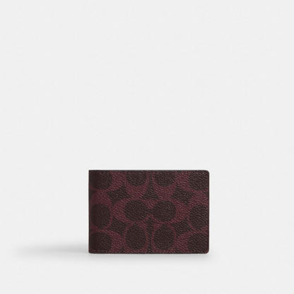 Coach Compact Billfold Wallet In Signature Canvas Black Currant
