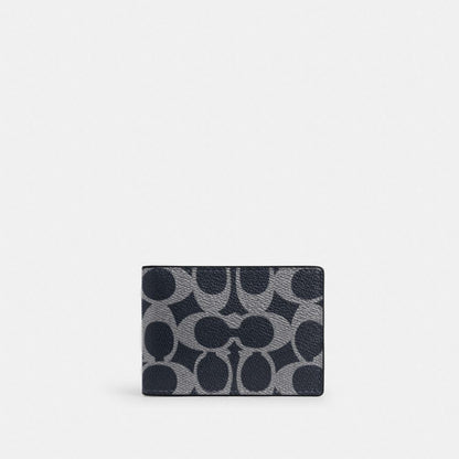 Coach Compact Billfold Wallet In Signature Canvas Denim Chalk