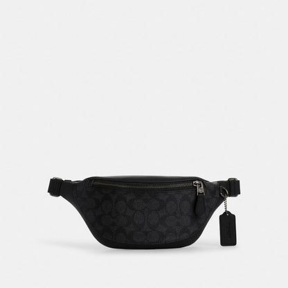 Coach Warren Mini Belt Bag In Signature Canvas Gunmetal Charcoal Black