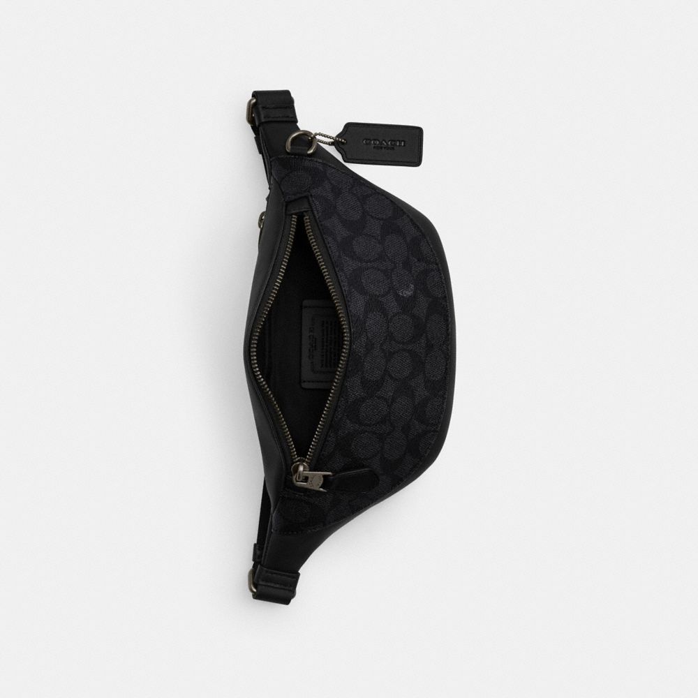 Coach Warren Mini Belt Bag In Signature Canvas Gunmetal Charcoal Black
