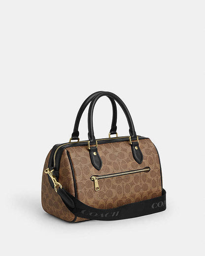 Rowan Satchel Bag In Signature Canvas Signature Canvas-Gold-Tan-Black Signature Canvas-Gold-Tan-Black