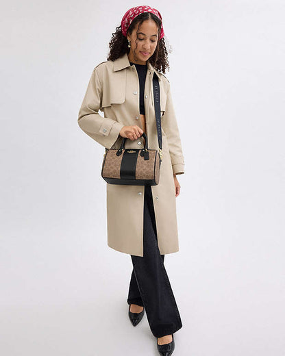 Rowan Satchel Bag In Signature Canvas Signature Canvas-Gold-Tan-Black Signature Canvas-Gold-Tan-Black