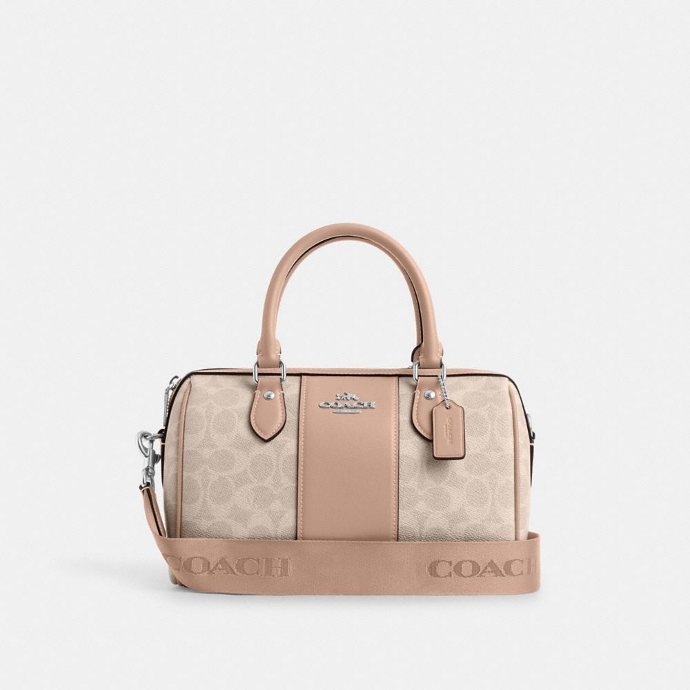 Rowan Satchel Bag In Signature Canvas Signature Canvas-Silver-Sand-Taupe Signature Canvas-Silver-Sand-Taupe