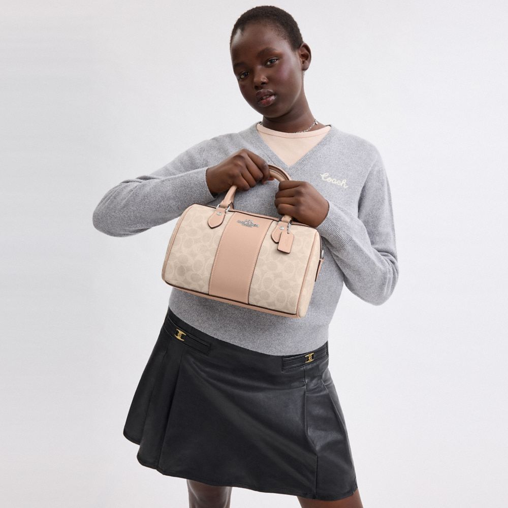 Rowan Satchel Bag In Signature Canvas Signature Canvas-Silver-Sand-Taupe Signature Canvas-Silver-Sand-Taupe