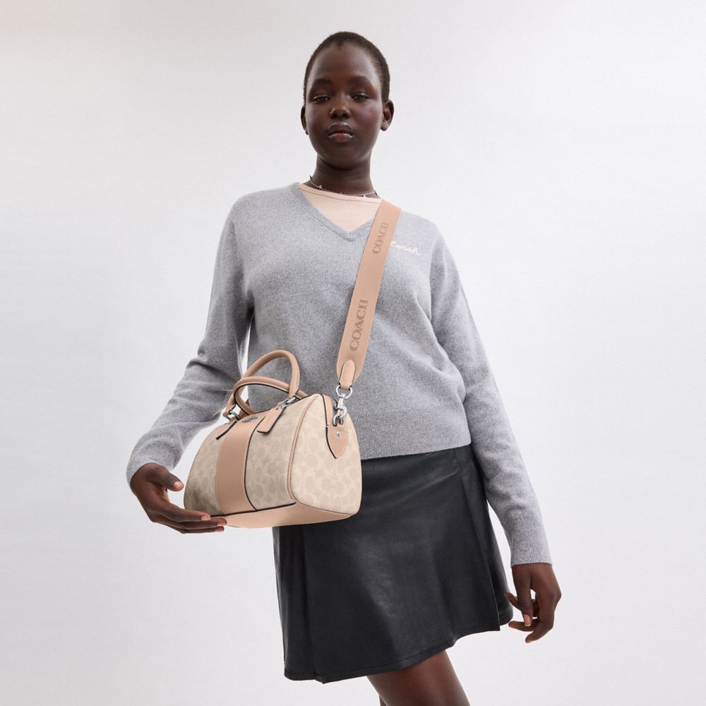 Rowan Satchel Bag In Signature Canvas Signature Canvas-Silver-Sand-Taupe Signature Canvas-Silver-Sand-Taupe