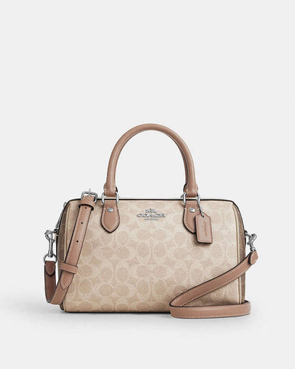 Rowan Satchel Bag In Blocked Signature Canvas Signature Canvas-Silver-Sand-Taupe Multi Signature Canvas-Silver-Sand-Taupe Multi