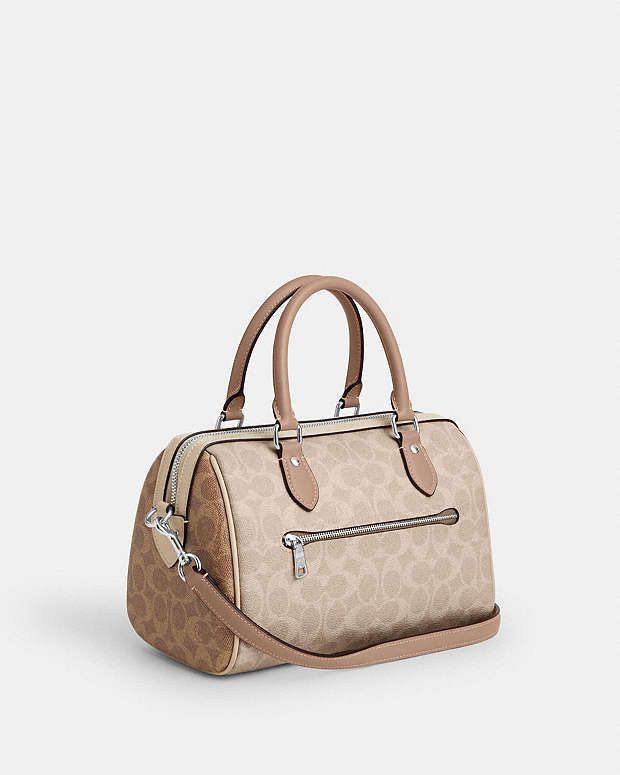 Rowan Satchel Bag In Blocked Signature Canvas Signature Canvas-Silver-Sand-Taupe Multi Signature Canvas-Silver-Sand-Taupe Multi