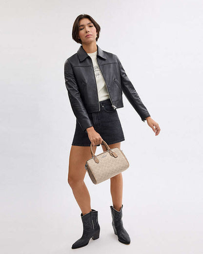 Rowan Satchel Bag In Blocked Signature Canvas Signature Canvas-Silver-Sand-Taupe Multi Signature Canvas-Silver-Sand-Taupe Multi