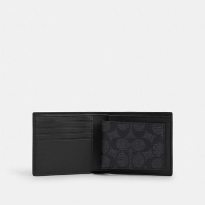 Coach 3-In-1 Wallet In Signature Canvas Charcoal/Black