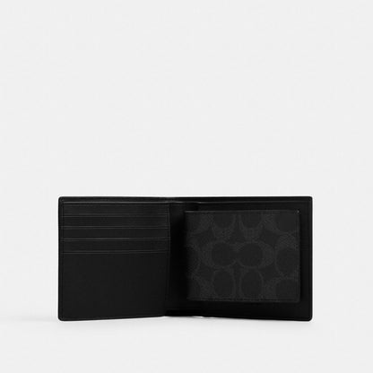 Coach 3-In-1 Wallet In Signature Canvas Black Signature