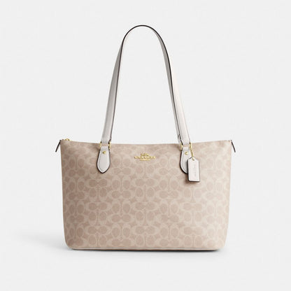 Coach Gallery Tote Bag In Signature Canvas Gold Sand Chalk