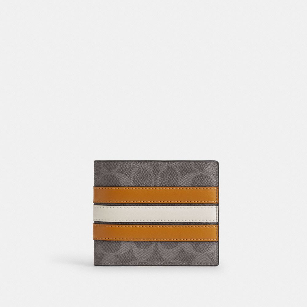 Coach 3 In 1 Wallet In Signature Canvas With Varsity Stripe Grey Multi.
