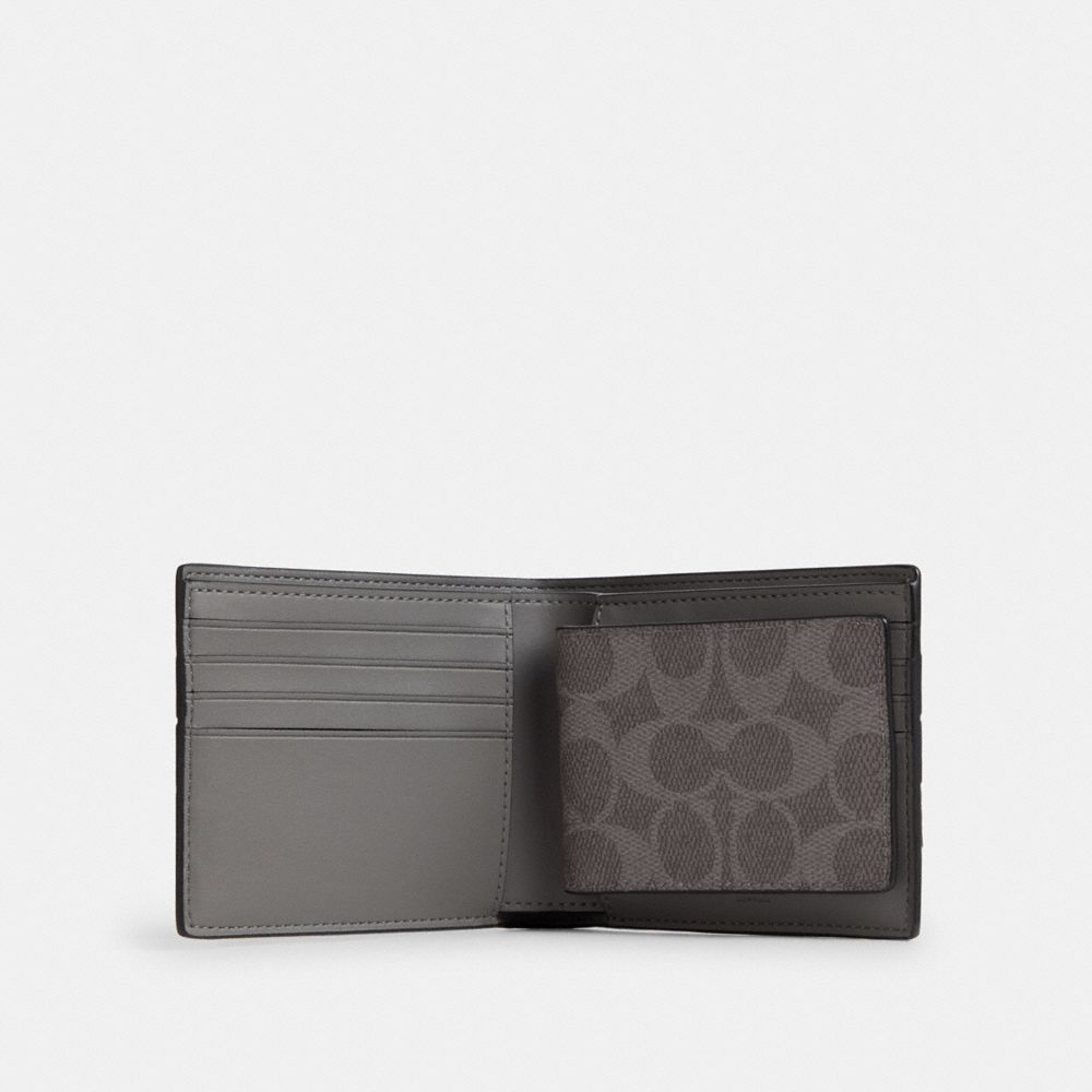 Coach 3 In 1 Wallet In Signature Canvas With Varsity Stripe Grey Multi.
