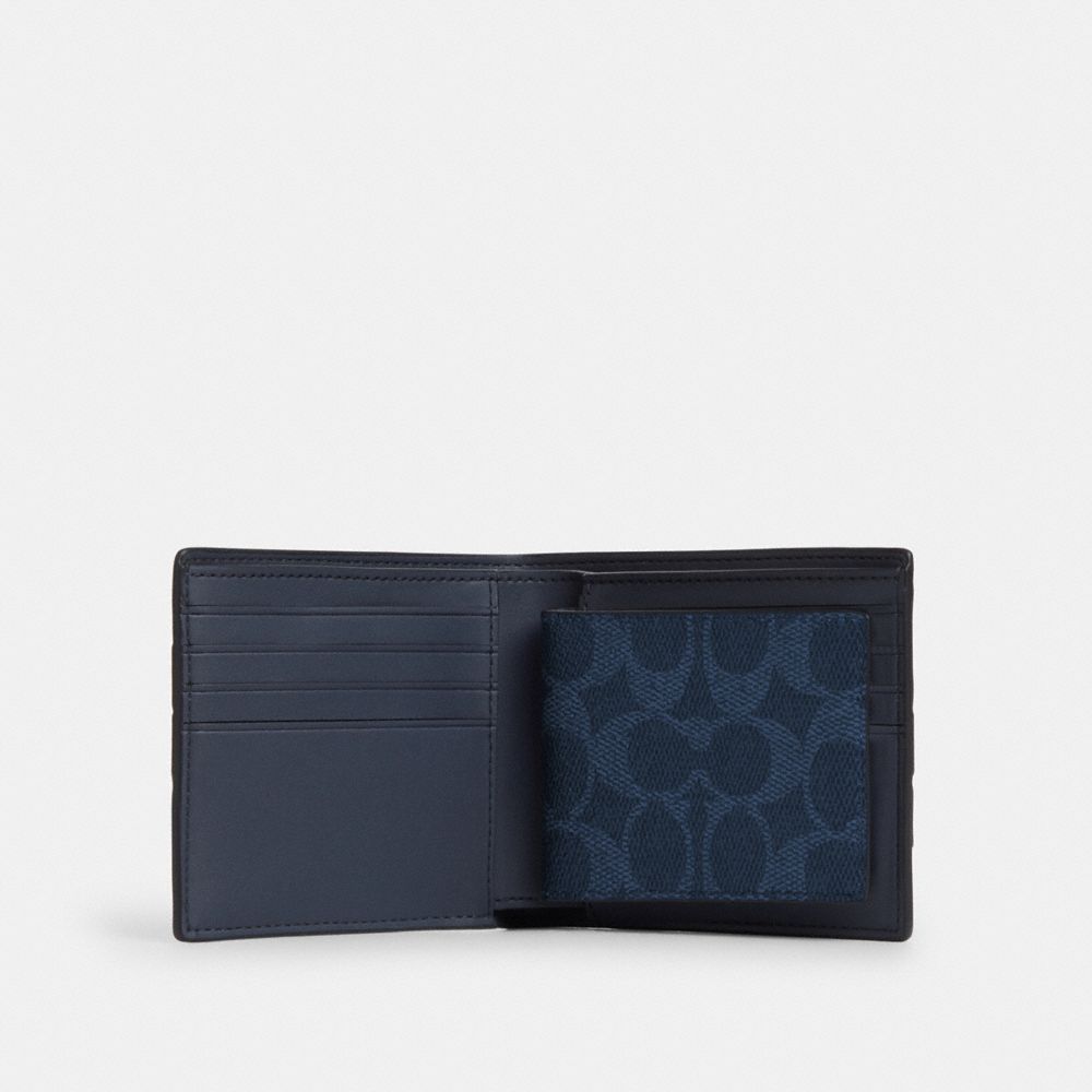 3 In 1 Wallet In Signature Canvas With Varsity Stripe Signature Canvas-Midnight Navy Multi Signature Canvas-Midnight Navy Multi