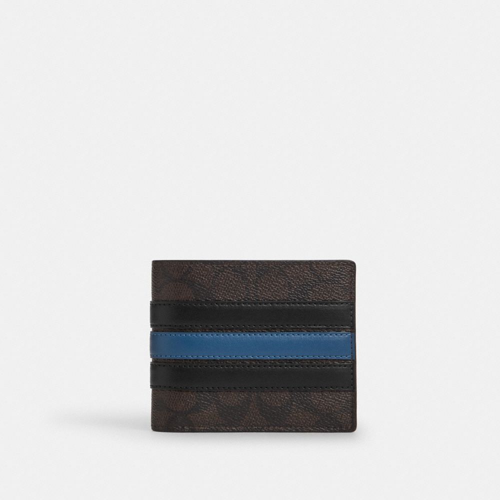 Coach 3 In 1 Wallet In Signature Canvas With Varsity Stripe Walnut Multi