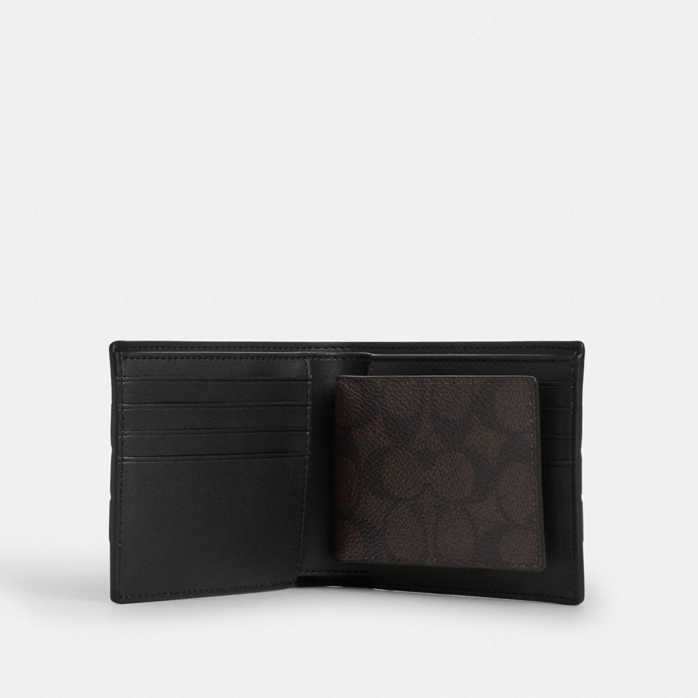 Coach 3 In 1 Wallet In Signature Canvas With Varsity Stripe Walnut Multi