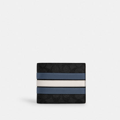 3 In 1 Wallet In Signature Canvas With Varsity Stripe Signature Canvas-Charcoal-Denim-Chalk Signature Canvas-Charcoal-Denim-Chalk
