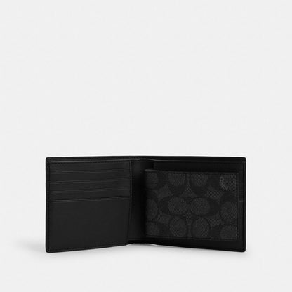 Coach 3-In-1 Wallet In Signature Canvas With Varsity Stripe Charcoal/Denim/Chalk