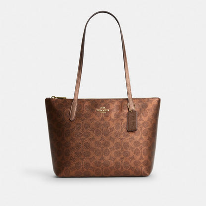 Coach Fiona Zip Tote Bag In Signature Canvas Gold Brown Copper