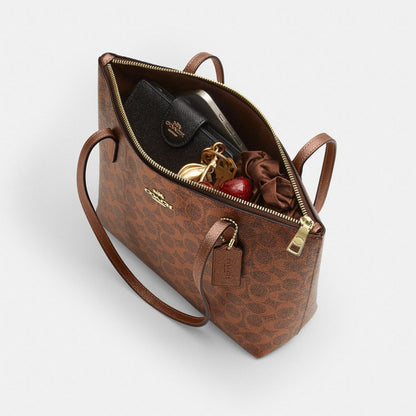 Coach Fiona Zip Tote Bag In Signature Canvas Gold Brown Copper