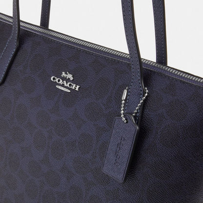 Coach Fiona Zip Tote Bag In Signature Canvas Sv Blue Navy