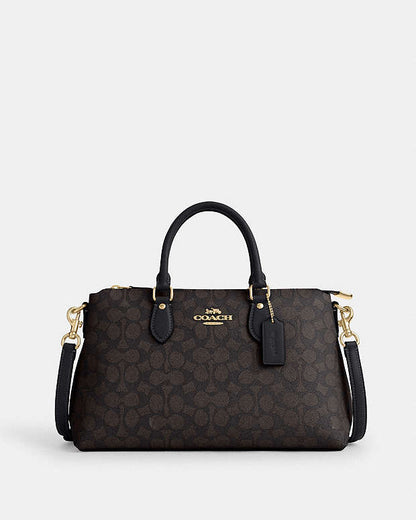 Georgia Satchel Bag In Signature Canvas Signature Canvas-Gold-Walnut-Black Signature Canvas-Gold-Walnut-Black