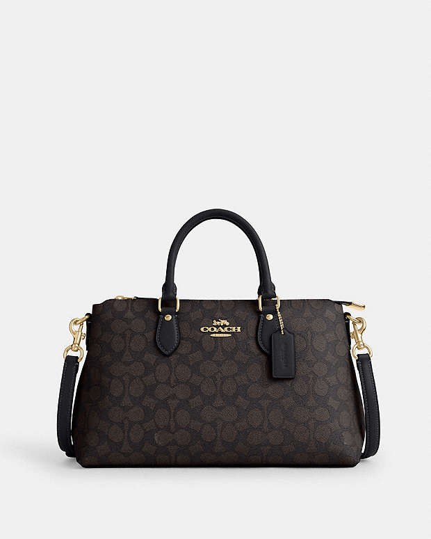 Georgia Satchel Bag In Signature Canvas Signature Canvas-Gold-Walnut-Black Signature Canvas-Gold-Walnut-Black