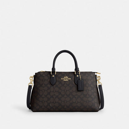 Georgia Satchel Bag In Signature Canvas Signature Canvas-Gold-Walnut-Black Signature Canvas-Gold-Walnut-Black