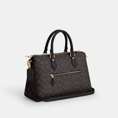 Georgia Satchel Bag In Signature Canvas Signature Canvas-Gold-Walnut-Black Signature Canvas-Gold-Walnut-Black