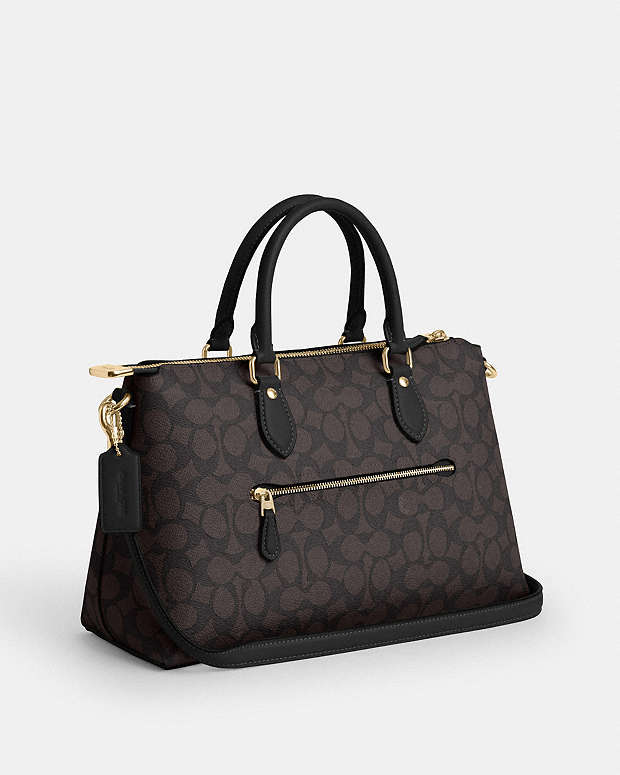 Georgia Satchel Bag In Signature Canvas Signature Canvas-Gold-Walnut-Black Signature Canvas-Gold-Walnut-Black
