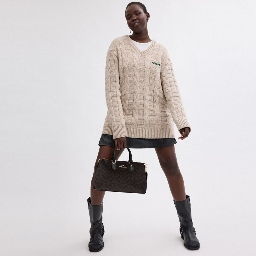 Georgia Satchel Bag In Signature Canvas Signature Canvas-Gold-Walnut-Black Signature Canvas-Gold-Walnut-Black