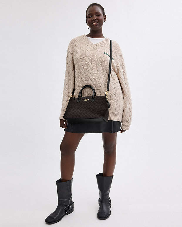 Georgia Satchel Bag In Signature Canvas Signature Canvas-Gold-Walnut-Black Signature Canvas-Gold-Walnut-Black
