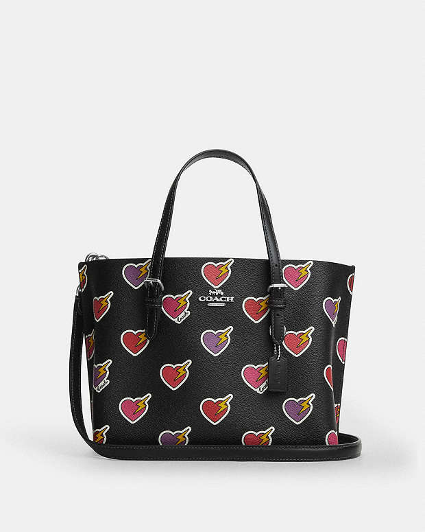 Mollie Tote Bag 25 With Heart Bolt Print Silver-Black Multi Silver-Black Multi