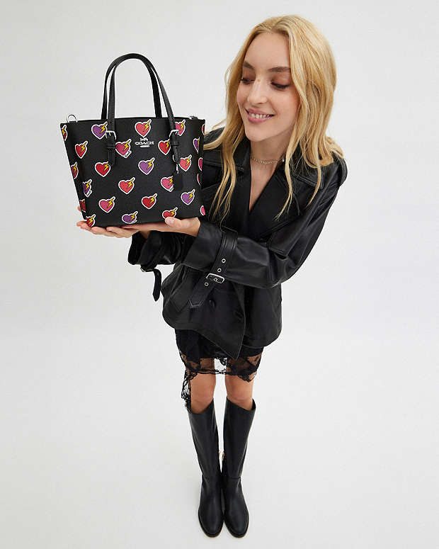 Mollie Tote Bag 25 With Heart Bolt Print Silver-Black Multi Silver-Black Multi