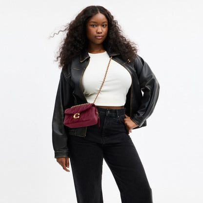 Coach Tabby Shoulder Bag 20 With Quilting Brass Dark Fuchsia