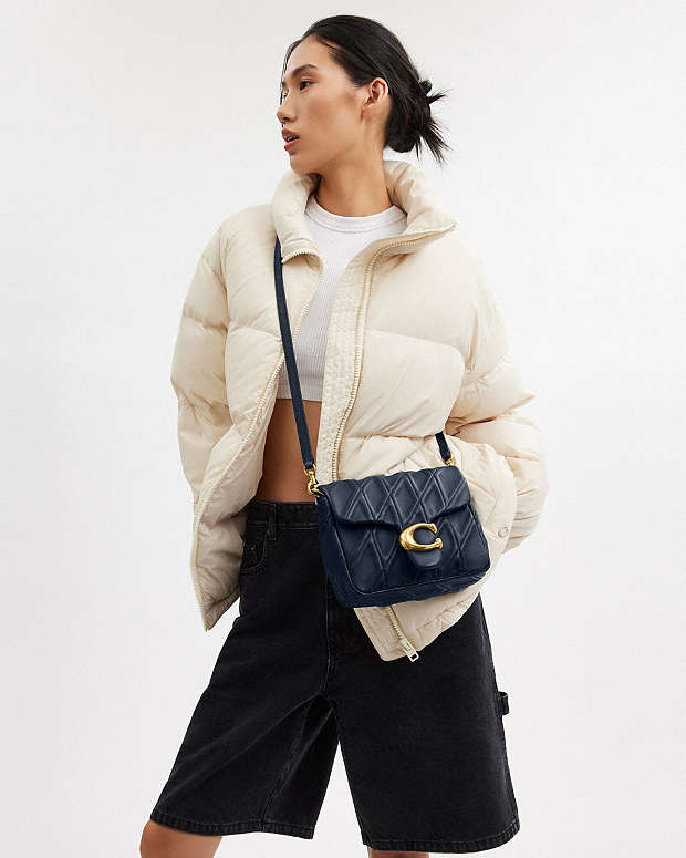 Times Square Tabby Shoulder Bag With Quilting Brass-Dark Navy Brass-Dark Navy