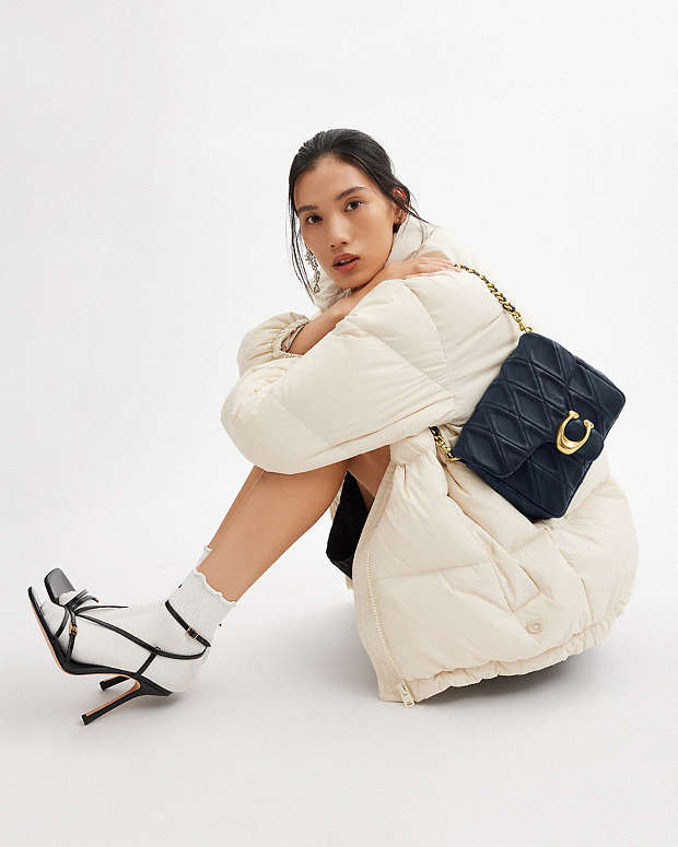 Times Square Tabby Shoulder Bag With Quilting Brass-Dark Navy Brass-Dark Navy