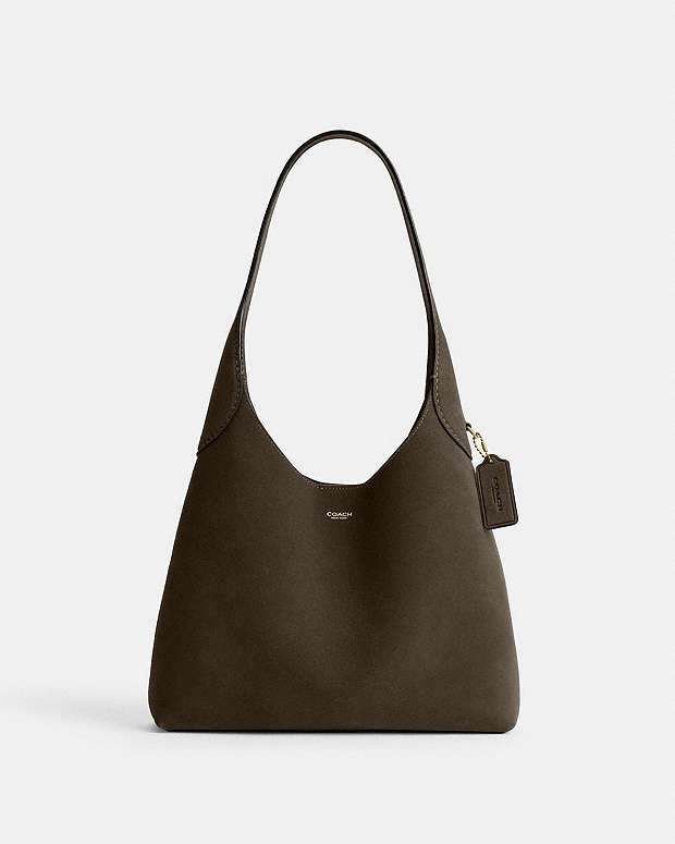 Brooklyn Shoulder Bag 28 Suede-Brass-Olive Suede-Brass-Olive