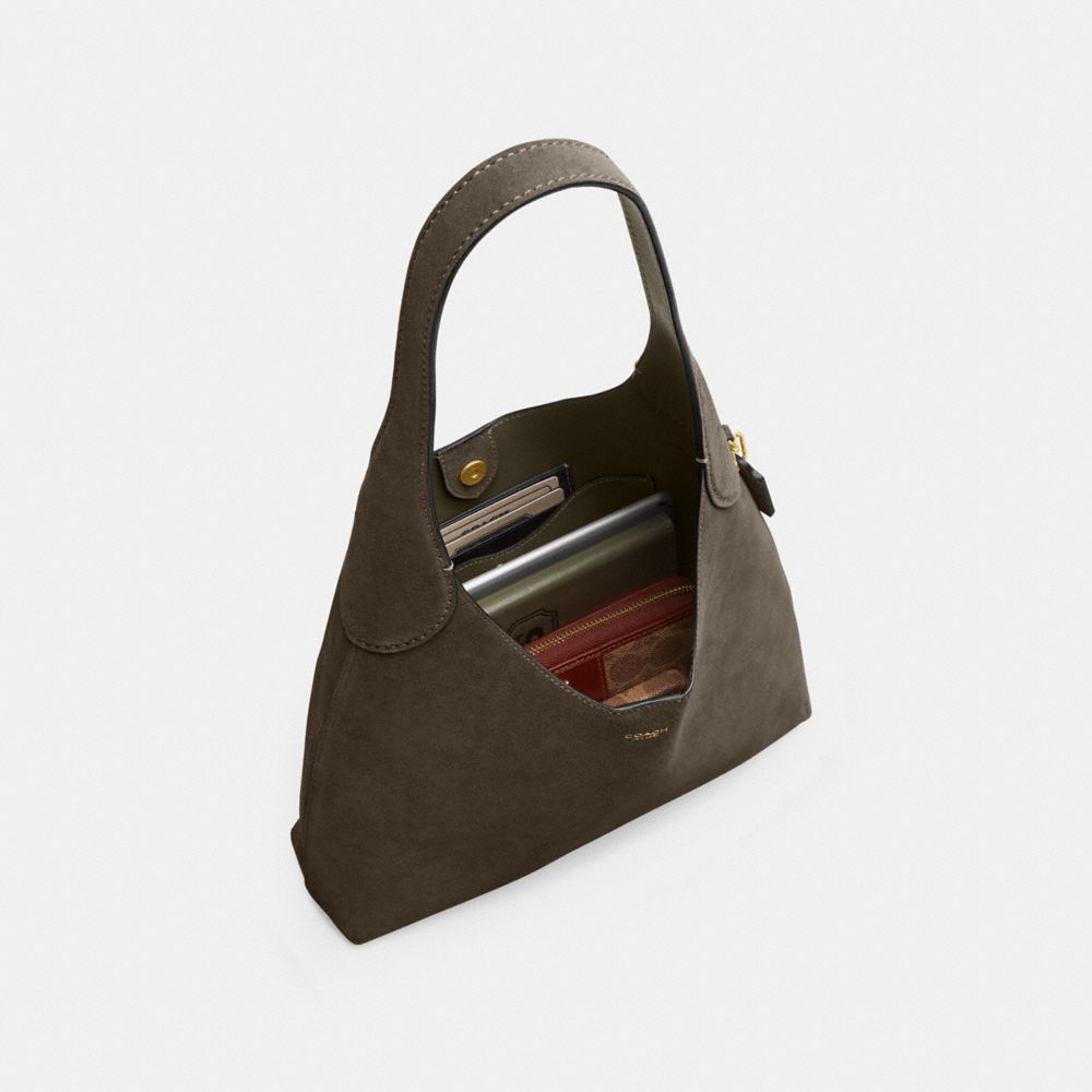 Brooklyn Shoulder Bag 28 Suede-Brass-Olive Suede-Brass-Olive
