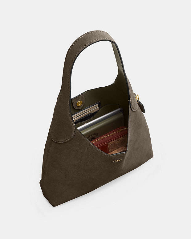 Brooklyn Shoulder Bag 28 Suede-Brass-Olive Suede-Brass-Olive