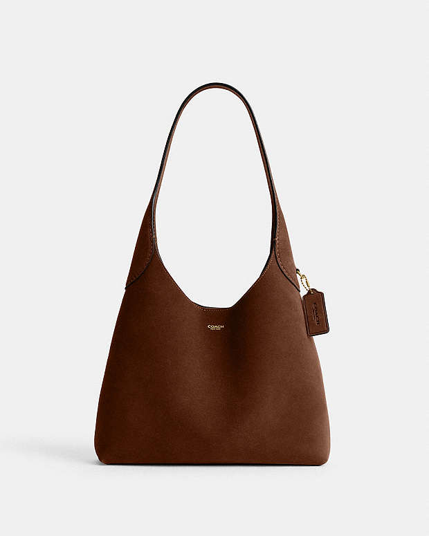 Brooklyn Shoulder Bag 28 Suede-Brass-Warm Brown Suede-Brass-Warm Brown