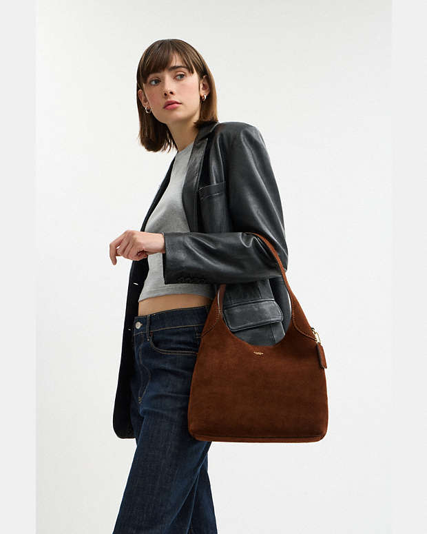 Brooklyn Shoulder Bag 28 Suede-Brass-Warm Brown Suede-Brass-Warm Brown