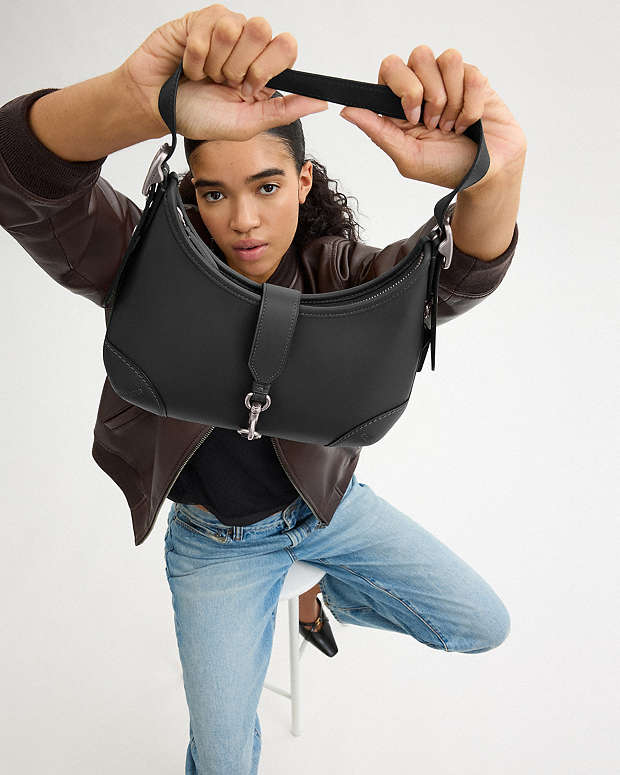 Hamptons Hobo Bag Glovetan Leather-Silver-Black Glovetan Leather-Silver-Black